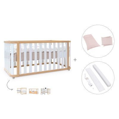 Cuna-cama colecho madera/blanca 70x140 cm (4en1) + textil Cremarosa · Crea Plus Due Life