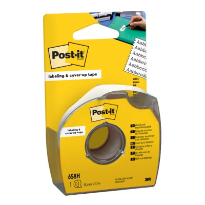 Cinta adhesiva Post-it para escribir - Rollo 25.4mm x 17.7m | Con dispensador | Color blanco