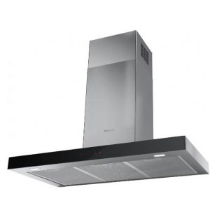 Campana decorativa de pared horizontal Mepamsa STILO NEO 90 INOX, t-invertida, 90 cm, 710 m3/h, clase B, 3 velocidades + intensivo, 69dB, filtro acero, 2 luces LED, inox + cristal