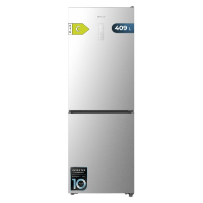 Cecotec Bolero CoolMarket Combi 409 Inox C Frigorifico Combi - Capacidad 409L - Compresor Inverter - Congelacion Ultrarapida - Silencioso - Frio Envolvente - Clase C - 185x59.5cm - Color Acero