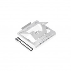 AISENS Soporte de Sobremesa Ajustable para Portatil / Tablet con USB-C Docking 7 en 1, Gris
