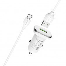 Cargador Coche USB 2.4Amp+ Cable USB a USB-C Borofone BZ12A Blanco