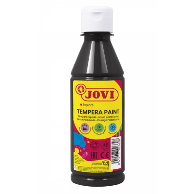 Jovi Tempera Paint Tempera Liquida 250ml - Base Agua - Lista para Usar - Alto Poder Cubriente - Secado Rapido - Excelente Fluidez - Adherencia en Multiples Superficies - Color Negro