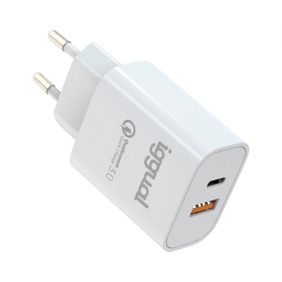 iggual - Cargador doble USB QC3.0 + tipo C PD 20W