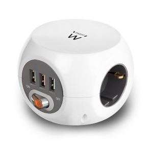 EWENT EW3939 Regleta Cubo 3 tomas Shucko + 3 USB