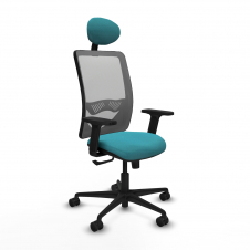 Piqueras y Crespo Zulema sincro malla gris bali turquesa brazos 2D base nailon cabecero fijo ruedas 65mm nailon