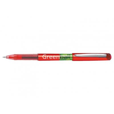 Pilot Boligrafo de Tinta Liquida Greenball - Recargable - Fabricado con Plastico Reciclado - Punta Media 0.7mm - Trazo 0.35mm - Color Rojo