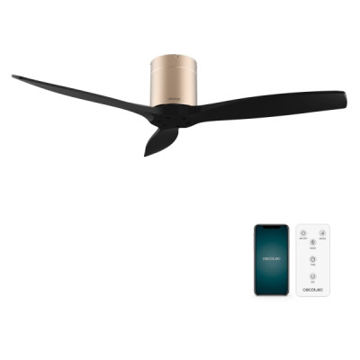 Cecotec EnergySilence Aero 5500 Aqua GoldBlack Connected Ventilador de Techo de 3 Aspas - 40W - Diametro de 52 - WiFi - Mando a Distancia - IP44 - Temporizador - Modo Invierno - Color Negro