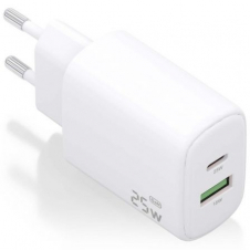 Cargador de Pared GaN Aisens A110-0911/ 1xUSB Tipo-C/ 1xUSB/ 25W/ Blanco