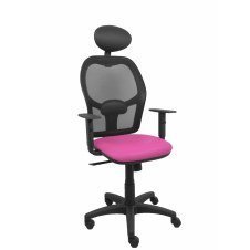 Piqueras y Crespo Silla Alocén malla negra asiento similpiel rosa brazos regulables cabecero fijo