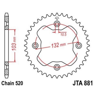 Corona JT 881 de aluminio con 38 dientes JTA881.38