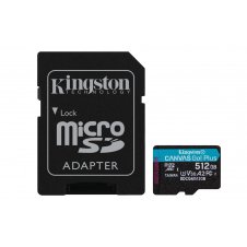 Kingston Technology Tarjeta microSDXC Canvas Go Plus Gen4 de 512 GB, 200 MB/s, A2 U3 V30 y adaptador