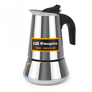 Cafetera italiana Orbegozo KFI 260, capacidad 2 tazas, gas, vitrocerámica, eléctrico e inducción, inox