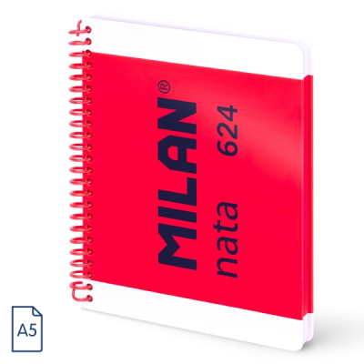 Milan Nata 624 Cuaderno A5 con Espiral - Papel a Lineas de 7mm - 80 Hojas de 95g - Tapa Dura - Color Rosa