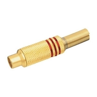 Conector RCA Hembra Metal Dorado con aros Rojo