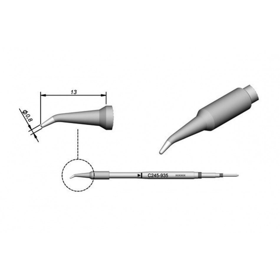 Cartucho para T245A JBC punta cono curvado 0,8mm