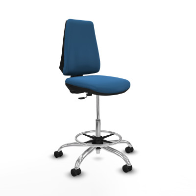 Taburete Elche CP similpiel azul claro base cromada ruedas 65mm nailon