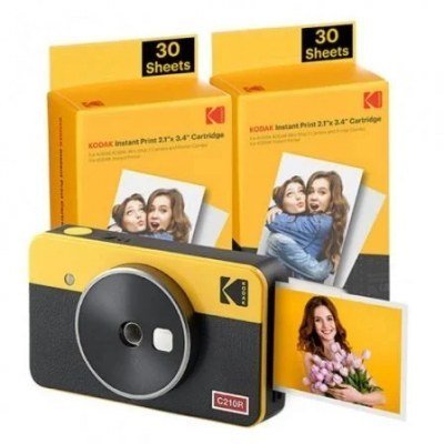 Kodak Mini Shot 2 Retro Pack de Camara Digital Instantanea Bluetooth + 60 Hojas de Papel Fotografico 5.3x8.6cm - Pantalla LCD 1.7 - Flash Integrado - Espejo para Selfies - Color Amarillo/Negro