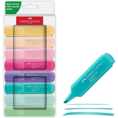 Faber-Castell Textliner 46 Pastel Pack de 8 Marcadores Fluorescentes - Punta Biselada - Trazo entre 1mm y 5mm - Tinta con Base de Agua - Colores Surtidos