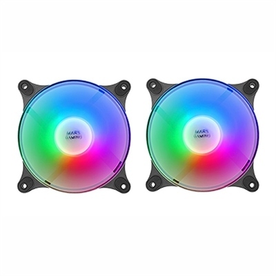 KIT 2xVENTILADOR INTERNO FRGB MARS GAMING MF-DUO BLACK 12x12cm ULTRASILENCIOSOS 15db ILUMINACION FRGB RAINBOW 360º DOBLE CONEXION