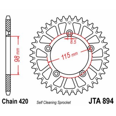 Corona JT SPROCKETS aluminio ultraligera autolimpiable 894 - Paso 420 JTA894.48