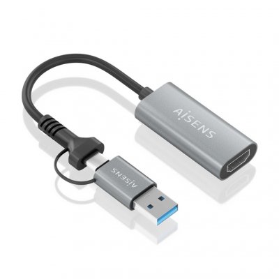 Conversor HDMI Aisens A109-0913/ USB + USB Tipo-C 3.1 Macho - HDMI Macho/ 15cm/ Gris