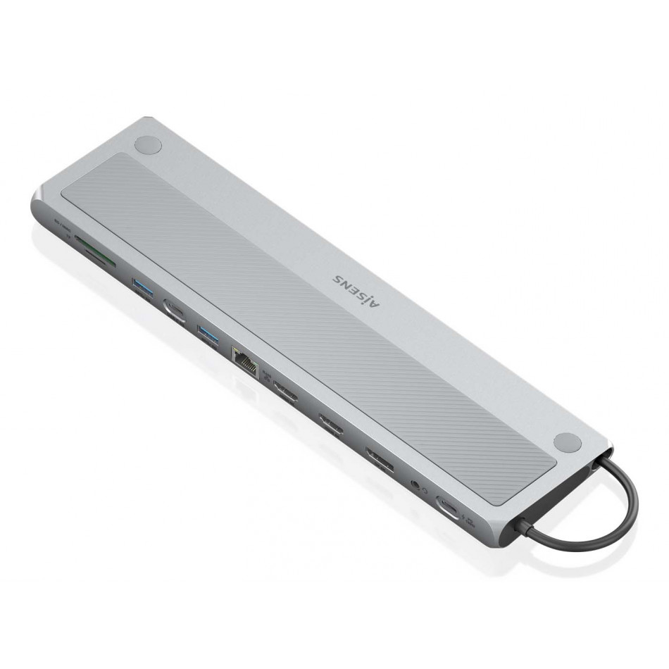 AISENS - USB-C DOCK 12 EN 1, USB-C A 2xHDMI, 1xDISPLAYPORT, 1xRJ45, 3xUSB-A, 1xUSB-C, 1xUSB-C PD, 1xSD, 1xMICRO SD, 1xAudio, GRI