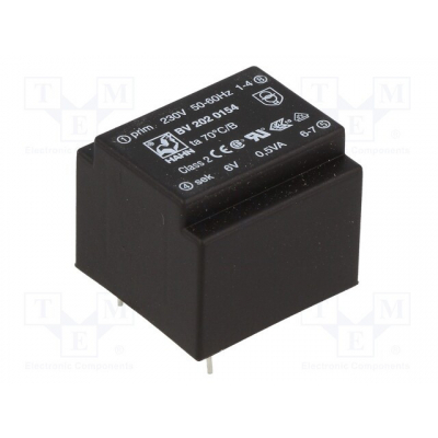 Transformador Encapsulado salida 6Vac 0,5VA entrada 230Vac