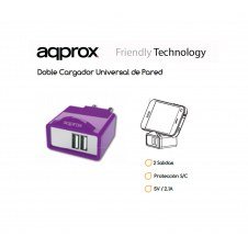 CARGADOR APPROX 2 PUERTOS USB APPUSBWALL21P