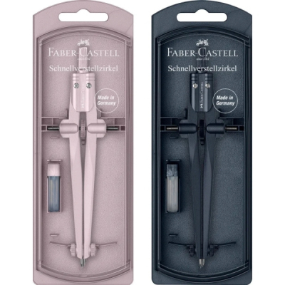 Faber-Castell Stream 2025 Compas Escolar de Ajuste Rapido - Circunferencias de hasta Ø 340mm - Incluye Bote de Minas - Colores Rosa y Azul Marino Aleatorios