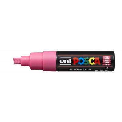 Posca PC-8K Marcador de Pintura - Punta Biselada Acrilica 8mm - Tinta Base al Agua - No Permanente - Resistente a la Luz - Ideal para Carteleria y Decoracion - Color Rosa