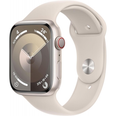 Apple Watch Series 9/ GPS/ 45mm/ Cellular/ Caja de Aluminio Blanco Estrella/ Correa Deportiva Blanco Estrella S/M