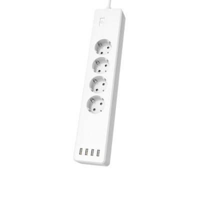 Hama | Regleta Inteligente WiFi con 4 enchufes y 4 USB (Enchufe múltiple sin hub/Gateway, con USB, 4 enchufes, con protección contra sobrecarga, Control por aplicación y Voz, 10 A), Color Blanco