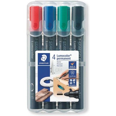 Staedtler Lumocolor 352 Pack de 4 Marcadores Permanentes - Secado Rapido - Practico Estuche de Sobremesa - Colores Rojo, Azul, Verde y Negro