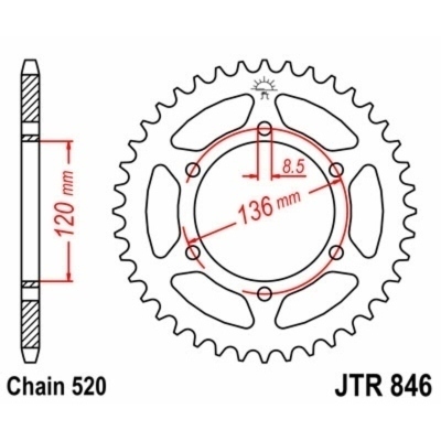 Corona JT SPROCKETS acero estándar 846 - Paso 520 JTR846.41