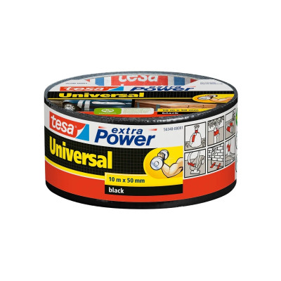 Tesa Extra Power Universal Cinta Adhesiva Americana Multiusos 50mm x 10 Metros - Fuerte Poder de Pegado - Se Rompe Facilmente con la Mano - Resistente a la Intemperie - Color Negro