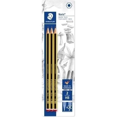 Staedtler Noris 120 Pack de 3 Lapices de Grafitito Hexagonales - Mina 2HB - Resistencia a la Rotura - Madera de Bosques Sostenibles