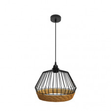 Colgante Hugo 1xe27 Negro/natural Regx30x30cm C/metal Y Rattan