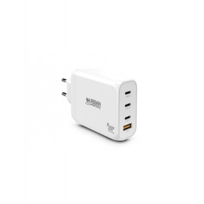 Urban Factory Powee Cargador USB-C GaN de 100W - 3 Puertos USB-C de 65W + 1 Puerto USB-A de 18W - Carga Rapida - Color Blanco
