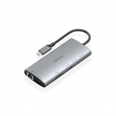 AISENS USB-C Dock 10 en 1, USB-C a 1xHDMI, 1xDisplayPort, 1xRJ45, 1xUSB-A 10G, 1xUSB-A 5G, 2xUSB-C 10G, 1xUSB-C PD100W, 1xSD, 1xMicroSD, Gris, 20cm