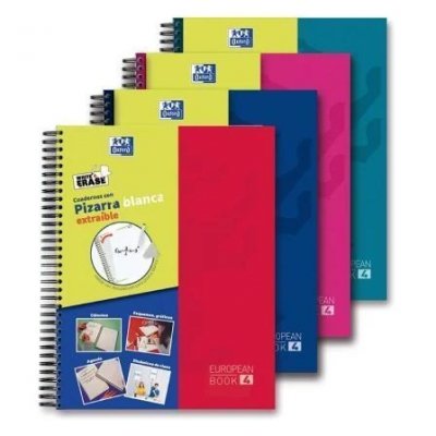 PACK DE 4 CUADERNOS CON PIZARRA BLANCA OXFORD A4+ - TAPAS EXTRADURAS - CUADRICULA 5*5 CON SCRIBZEE - COLORES SURTIDOS - 120 HOJAS - 90GR