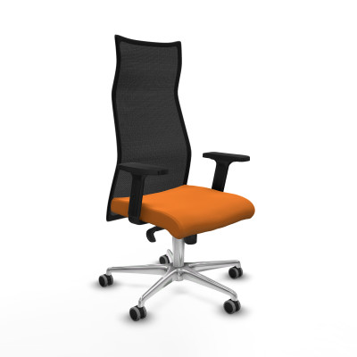 Albacete malla sincro malla negra similpiel naranja brazos 2D base aluminio ruedas 65mm engomadas