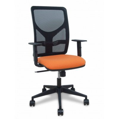 Silla Motilla malla negra asiento bali naranja brazo regulable ruedas 65mm