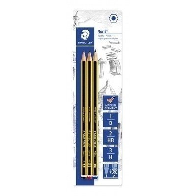 Staedtler Noris 120 Pack de 3 Lapices de Grafito Hexagonales - Graduaciones Surtidas - Resistencia a la Rotura - Madera de Bosques Sostenibles