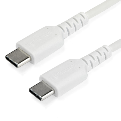 Cable de 1m de Carga USB C - de Carga Rápida y Sincronización USB 2.0 Tipo C a USB C para Portátiles - Revestimiento TPE de Fibra de Aramida M/M 60W Blanco - iPad Pro Surface