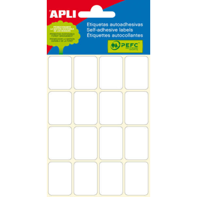 Apli Minibolsa de 96 Etiquetas Rectangulares 19x27mm - 6 Hojas por 16 Etiquetas - Adhesivo Permanente - Cantos Romos - Color Blanco