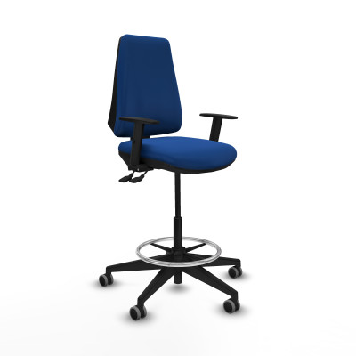 Taburete Elche AS similpiel azul brazos 1D base piramidal ruedas 65mm engomadas