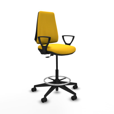 Taburete Elche CP similpiel amarillo brazos fijos base piramidal ruedas 65mm nailon