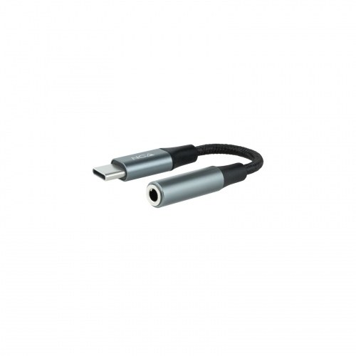 Nanocable - Cable Adaptador Audio USB-C/M a Jack 3.5/H, 11 cm, Negro/Gris