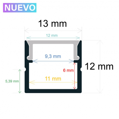 Perfil LED Superficie 13x12mm Opal 2m
